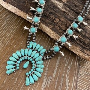 Western Turquoise Squash Blossom Necklace